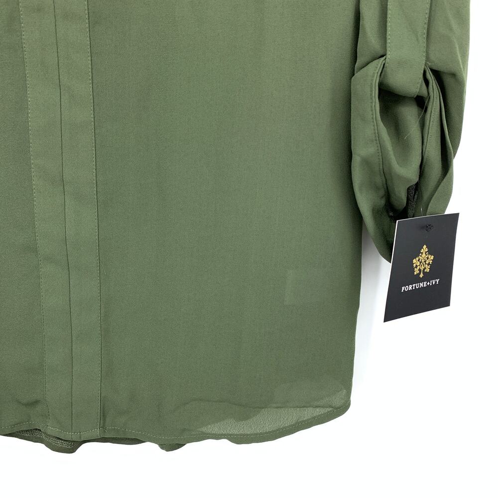 Fortune + Ivy Stitch Fix Olive Green Zip Front Blouse Womens Small Roll Tab NWT - Picture 4 of 7